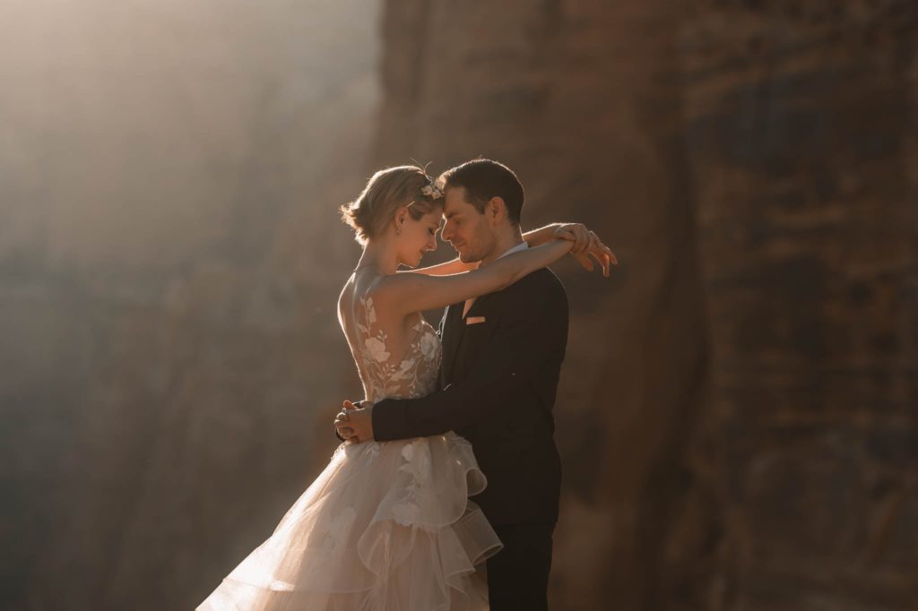 they eloped at zion national park at sunset