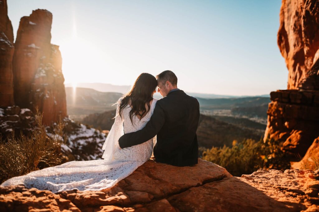 a bride and groom getting married at cathedral rock 