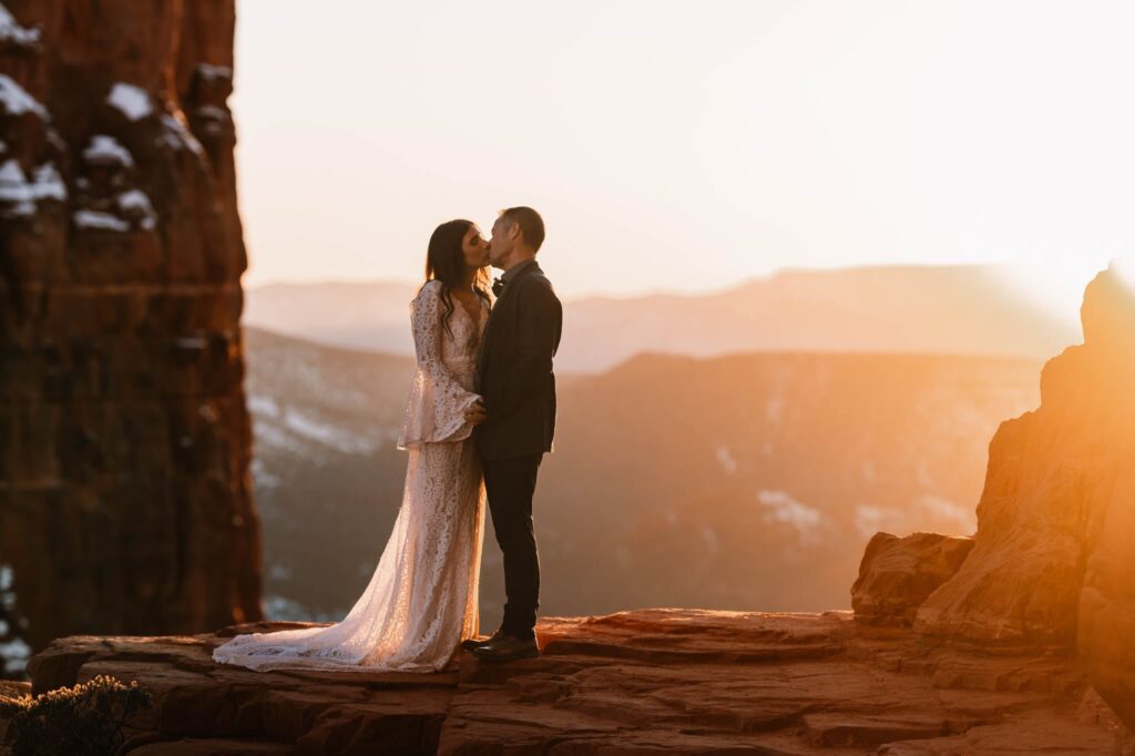golden hour cathedral rock elopement vows